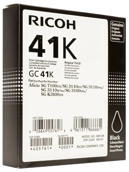 Картридж для печати Ricoh Картридж Ricoh GC41K 405761 вид печати струйный, цвет Черный, емкость
