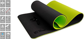 Коврик для йоги Original FitTools 10 мм двухслойный TPE черно-зеленый