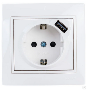 Розетка Lezard Mira 701-0202-181 РС с/зк+USB разъем, керамика белый #1