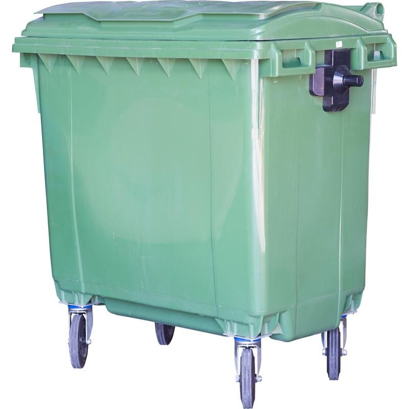 Контейнер-бак мусорный 770 л пластиковый на 4-х колесах с крышкой зеленый NoName