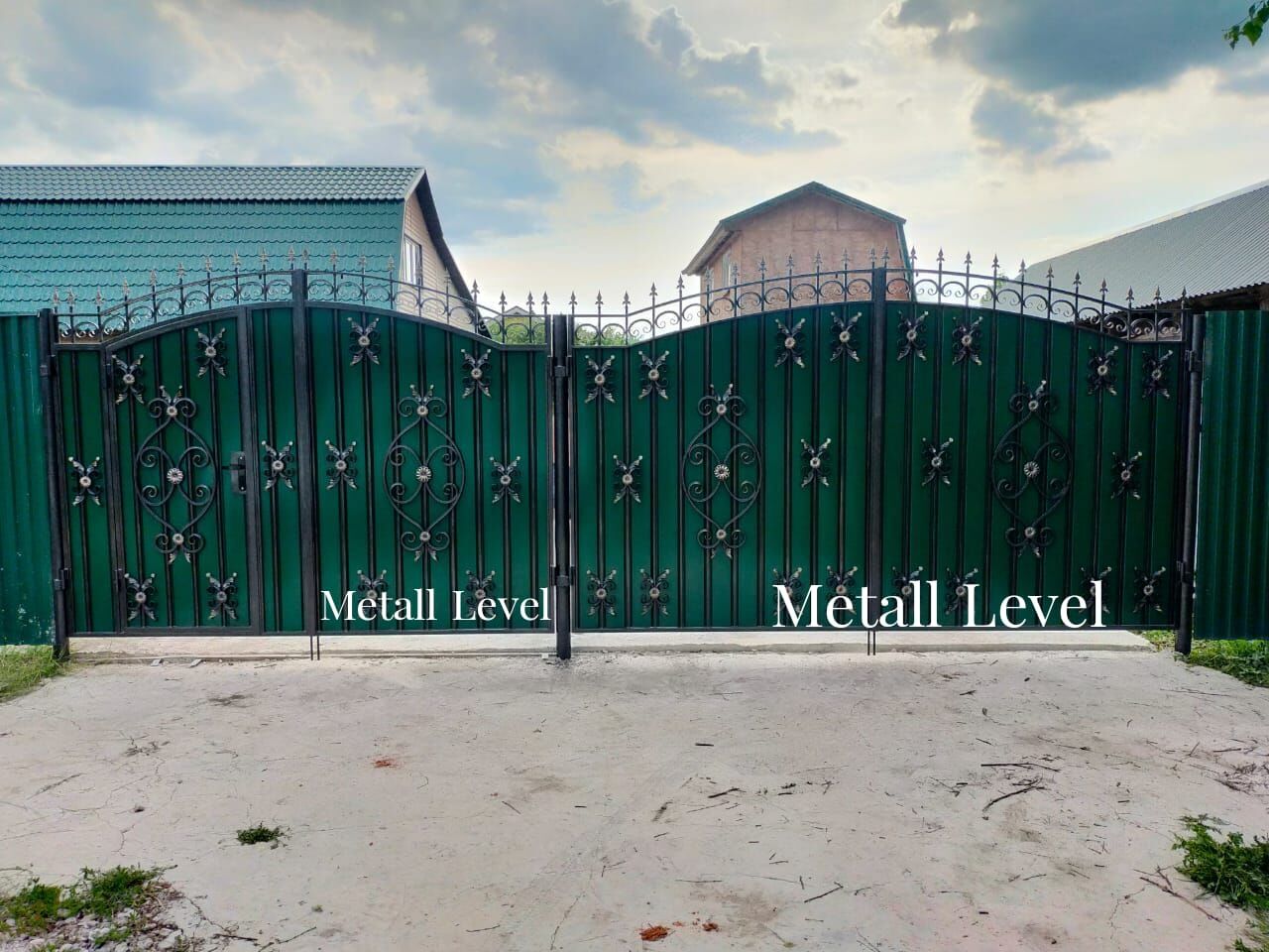 Ворота металлические кованые "Ажур с калиткой внутри" 4080х2350 мм