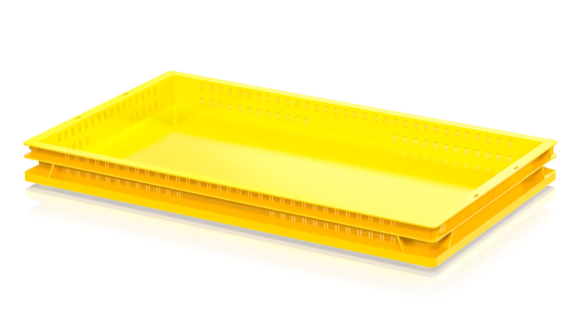 Ящик (лоток) для хлеба, овощей и фруктов перфорированные стенки сплошное дно желтый
