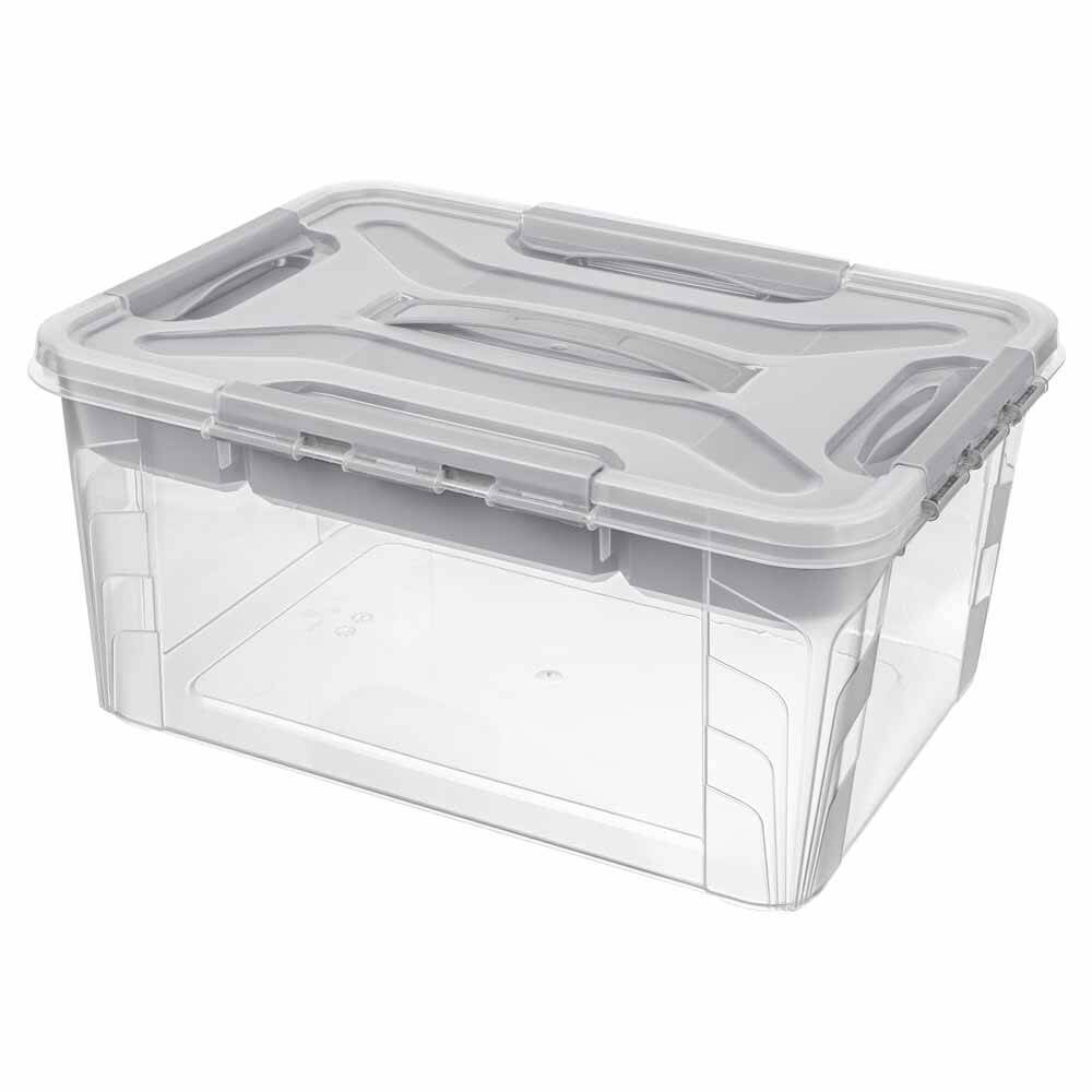 Ящик для хранения универсальный с замками, вставкой-органайзером и декором Grand Box 15,3 л (светло-серый)