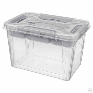 Ящик для хранения универсальный с замками, вставкой-органайзером и декором Grand Box 6,65 л (светло-серый) 