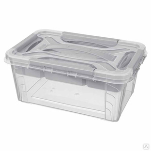 Ящик для хранения универсальный с замками, вставкой-органайзером и декором Grand Box 4,2 л (светло-серый) 