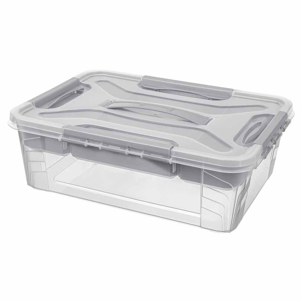 Ящик для хранения универсальный с замками, вставкой-органайзером и декором Grand Box 10 л (светло-серый)