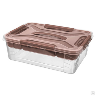 Ящик для хранения универсальный с замками, вставкой-органайзером и декором Grand Box 10 л (коричневый) 