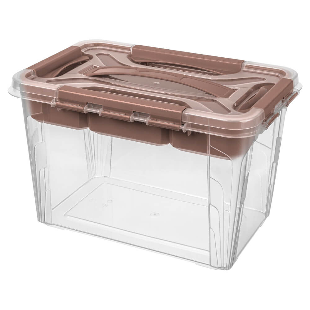 Ящик для хранения универсальный с замками, вставкой-органайзером и декором Grand Box 6,65 л (коричневый)