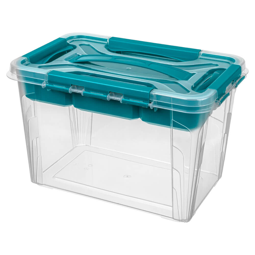 Ящик для хранения универсальный с замками, вставкой-органайзером и декором Grand Box 6,65 л (голубой)