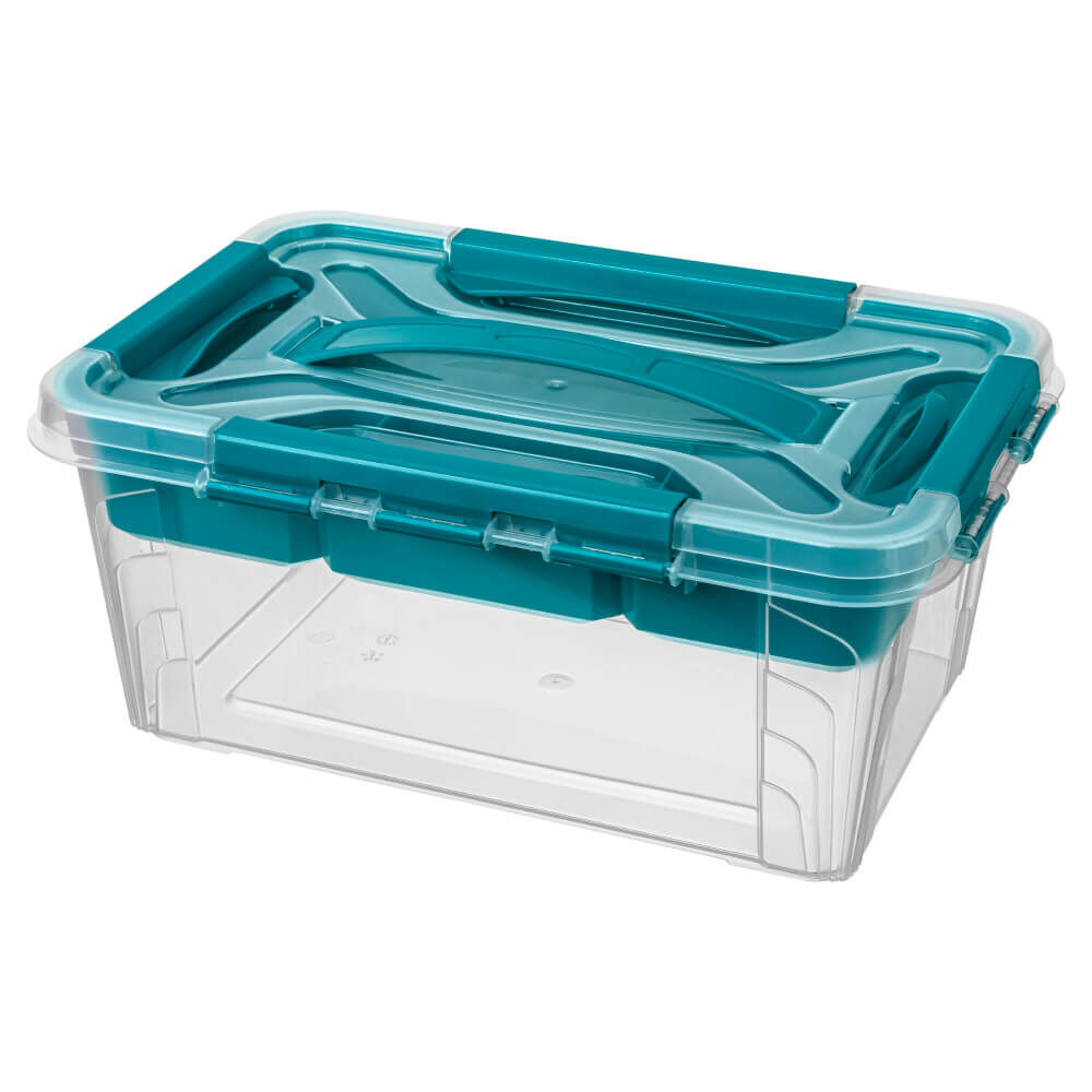Ящик для хранения универсальный с замками, вставкой-органайзером и декором Grand Box 4,2 л (голубой)
