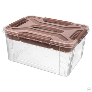 Ящик для хранения универсальный с замками, вставкой-органайзером и декором Grand Box 15,3 л (коричневый) 