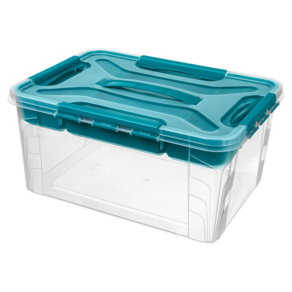 Ящик для хранения универсальный с замками, вставкой-органайзером и декором Grand Box 15,3 л (голубой)