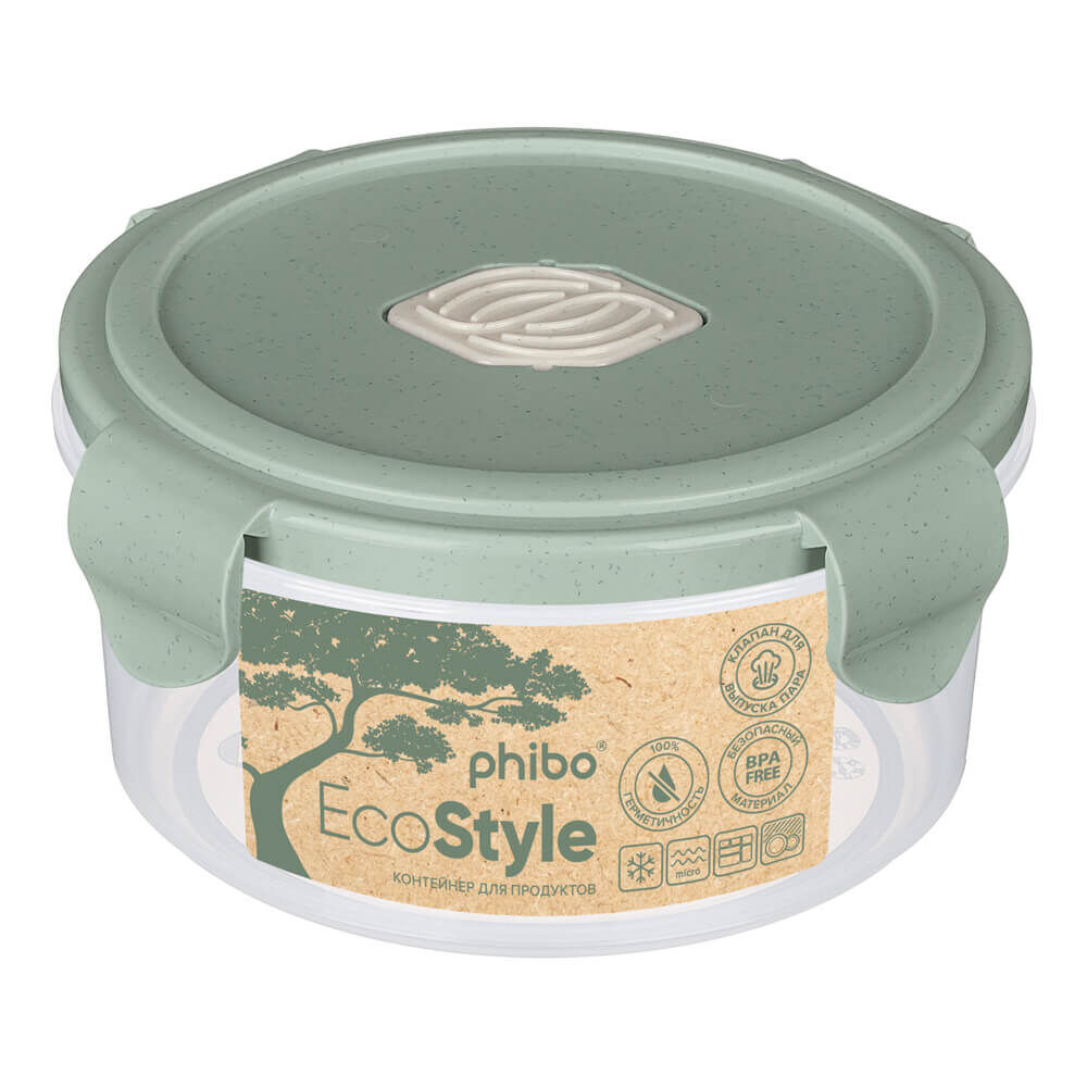 Контейнер для продуктов герметичный с клапаном Eco Style круглый 0,55 л (зеленый)