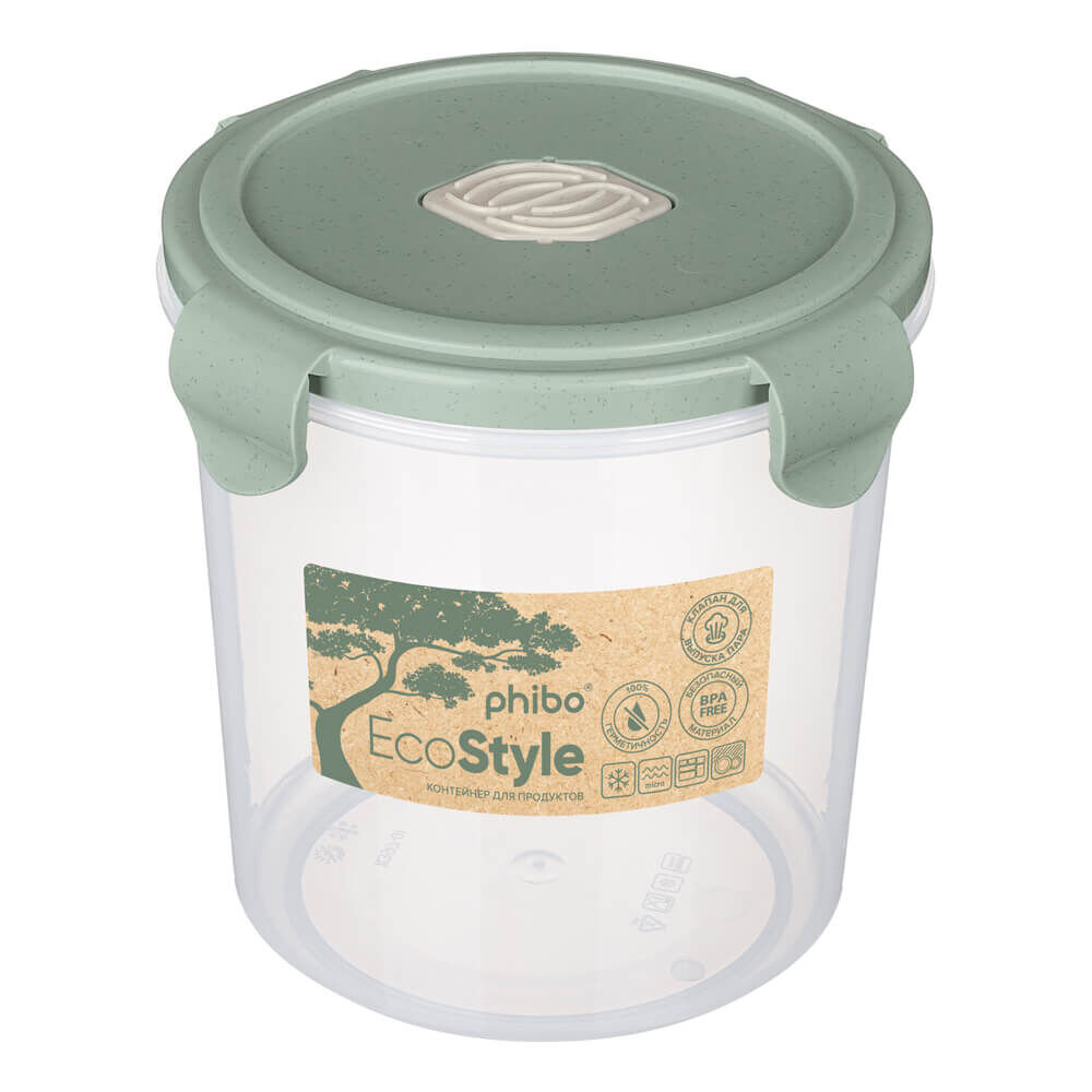 Контейнер для продуктов герметичный с клапаном Eco Style круглый 1,15 л (зеленый)