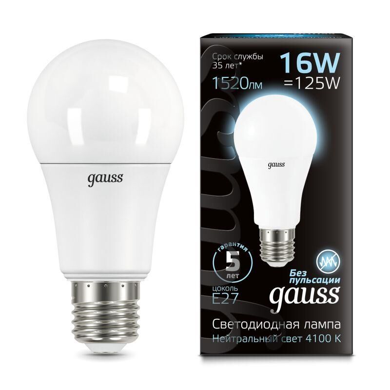 Лампа светодиодная Black A60 16 Вт E27 4100К Gauss 102502216 GAUSS