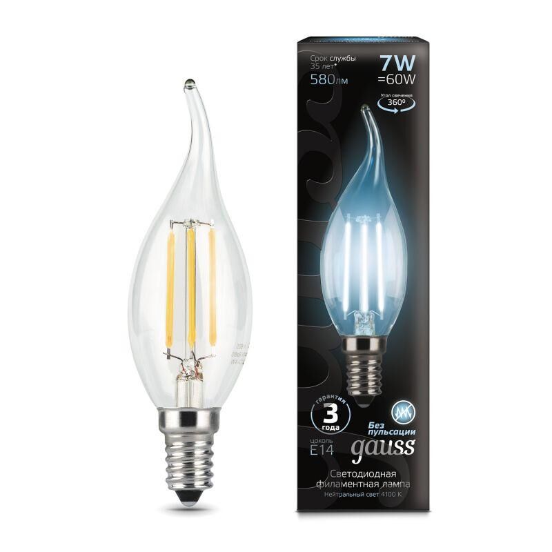 Лампа светодиодная филаментная Black Filament 7 Вт свеча на ветру 4100К E14 Gauss 104801207