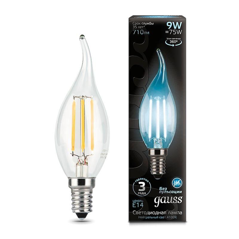 Лампа светодиодная филаментная Black Filament 9 Вт свеча на ветру 4100К E14 Gauss 104801209