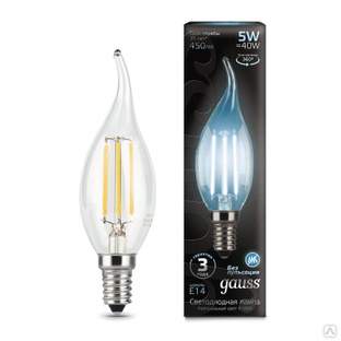 Лампа светодиодная филаментная Black Filament 5 Вт свеча на ветру 4100К E14 Gauss 104801205 GAUSS 