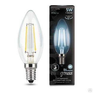 Лампа светодиодная филаментная Black Filament 5 Вт свеча 4100К E14 Gauss 103801205 GAUSS 