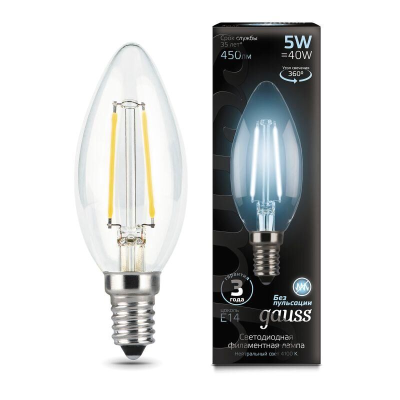 Лампа светодиодная филаментная Black Filament 5 Вт свеча 4100К E14 Gauss 103801205 GAUSS