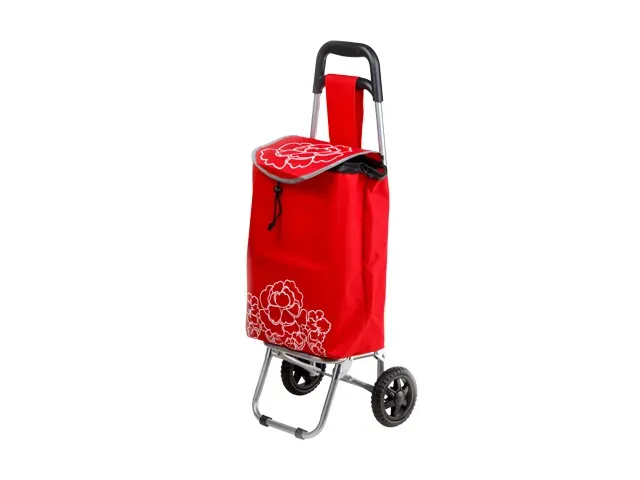 Сумка-тележка хозяйственная на колесах 20 кг, красная, цветок, PERFECTO LINEA