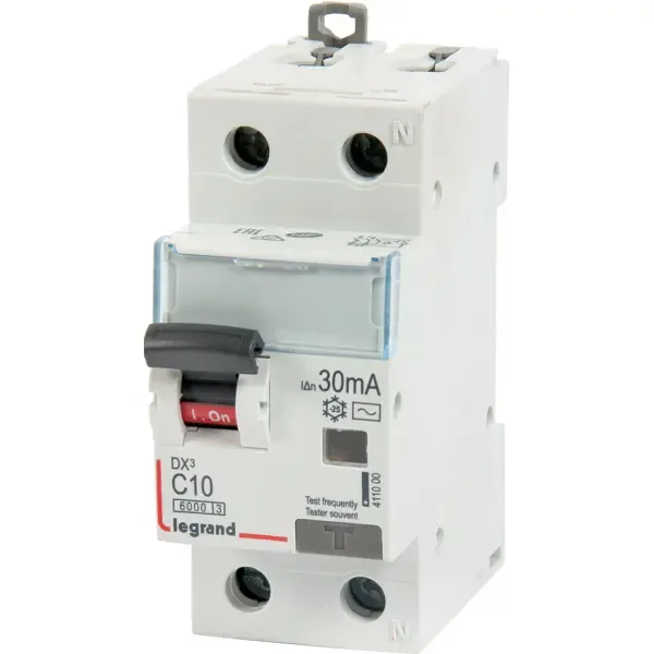 Автоматический выключатель дифференциального тока Legrand DX3 1P N C10 A 30 мА 6 кА AC 411000
