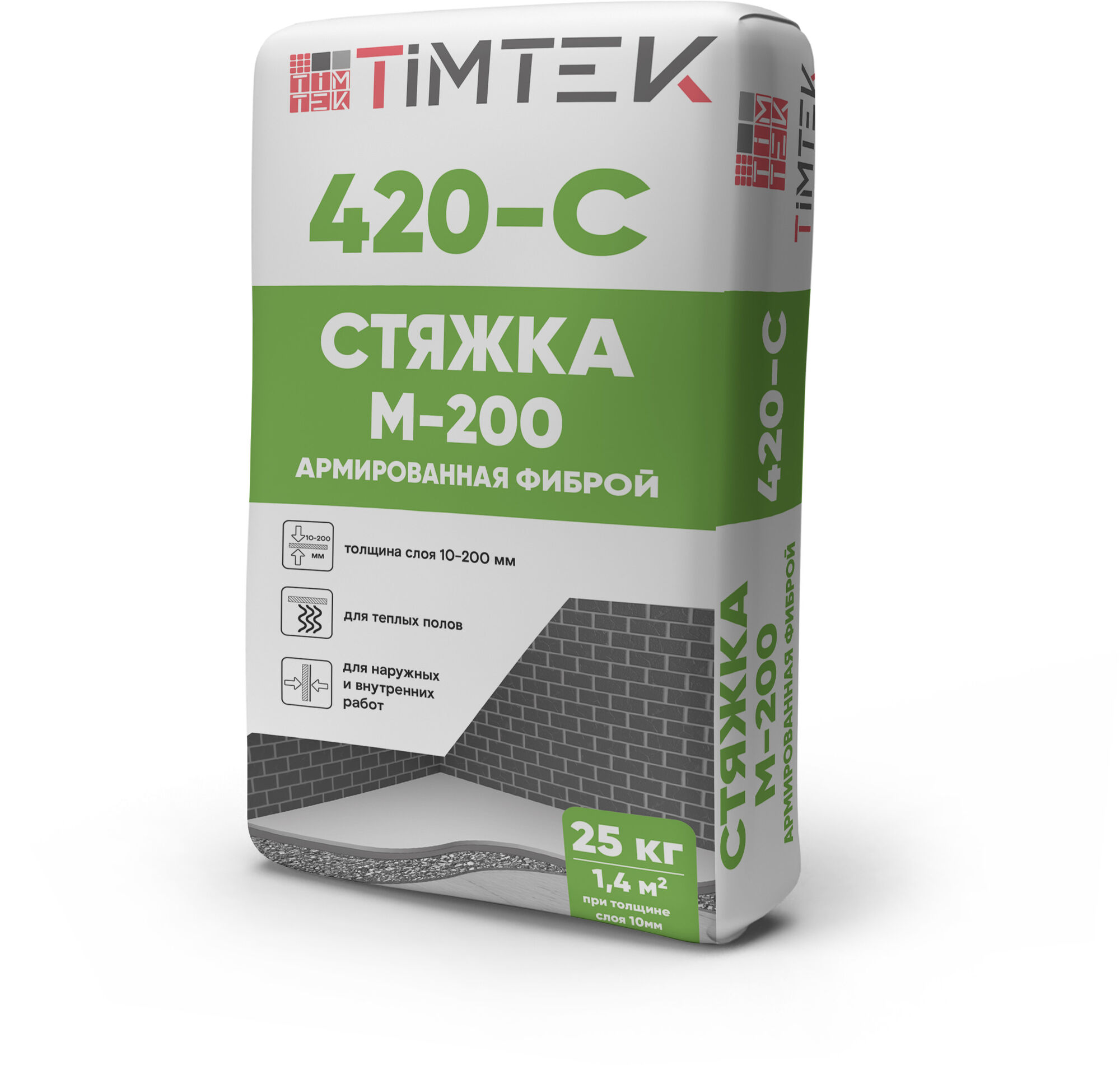 Стяжка М-200 армированная фиброй Timtek 420-C 10-200 мм тёплый пол 25 кг 54  шт/пал 01385, цена в Симферополе от компании СТРОЙ МИР Симферополь