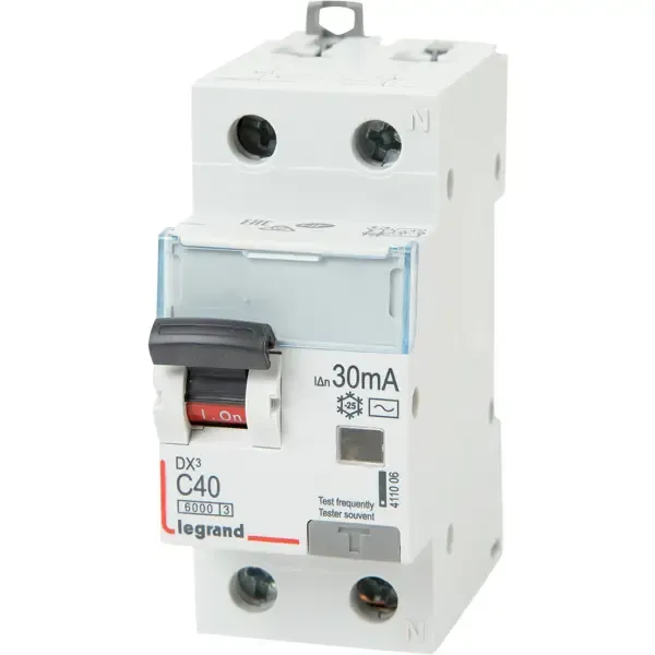 Автоматический выключатель дифференциального тока Legrand DX3 1P N C40 A 30 мА 6 кА AC 411006