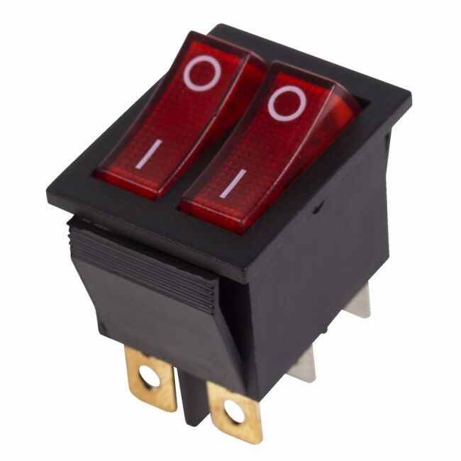 Выключатель клавишный 250V 15А (6с) ON-OFF красный с подсветкой ДВОЙНОЙ (RWB-511, SC-797) 36-2410
