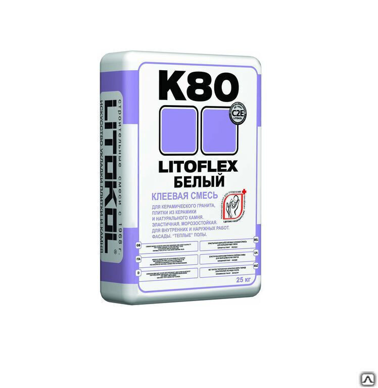 Клей плиточный Litokol LitoFlex Литокол ЛитоФлекс K80 белый клеевая смесь 25kg
