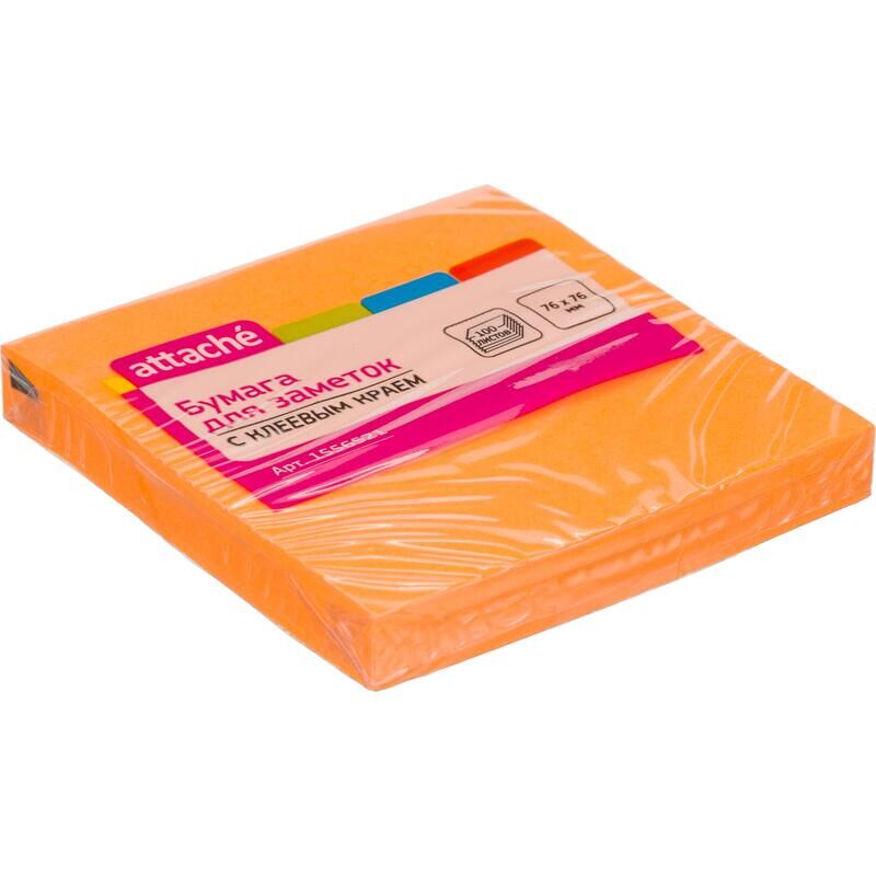 Стикеры 76х76 мм Attache неоновые оранжевые (1 блок на 100 листов)