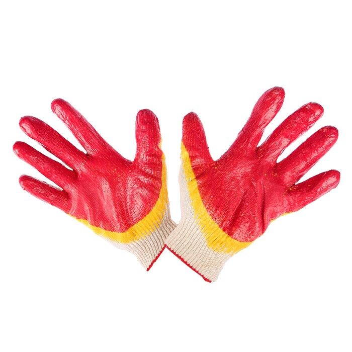 Перчатки рабочие х/б с 2-м латексным покрытием желто-красные 1