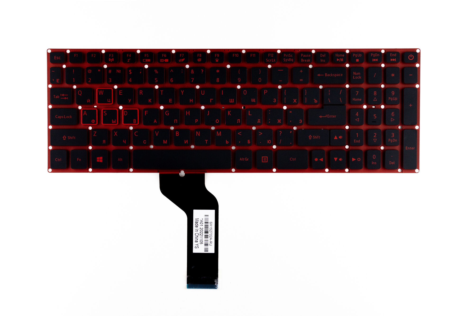 Клавиатура для Acer Nitro 5 AN515-51 черная с красной подсветкой без рамки p/n: SX152702A-RU