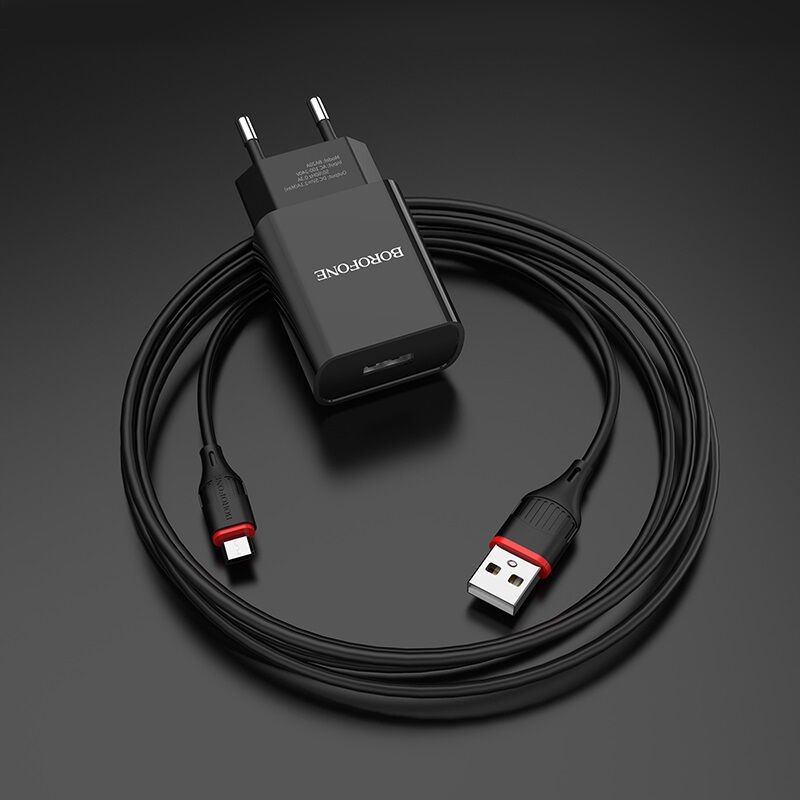 Адаптер постоянного тока BoroFone BA20A, 1гн.USB 5В, 2,1А с кабелем microUSB, чёрный 2
