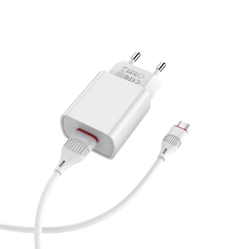 Адаптер постоянного тока BoroFone BA20A, 1гн.USB 5В, 2,1А с кабелем microUSB, белый 2