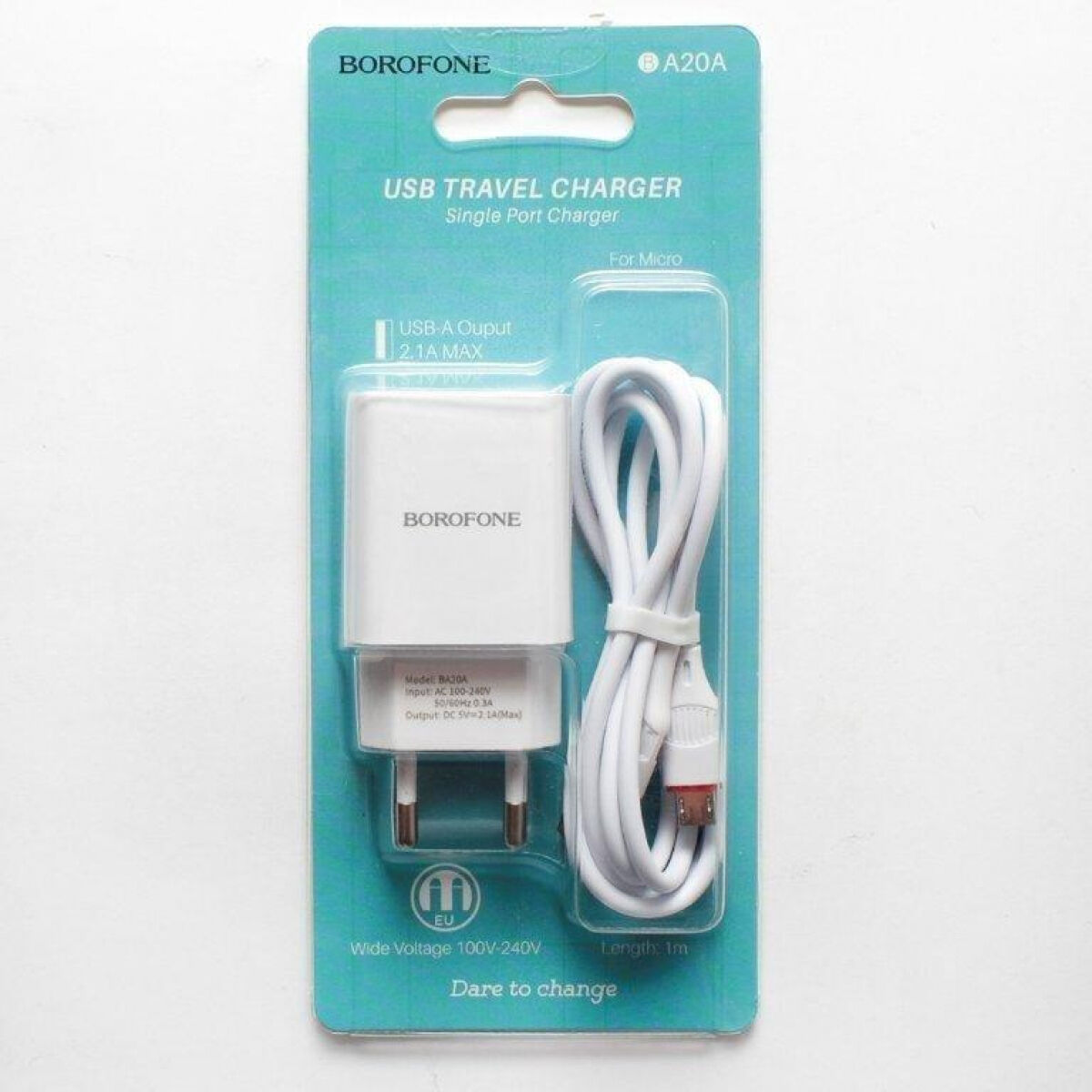 Адаптер постоянного тока BoroFone BA20A, 1гн.USB 5В, 2,1А с кабелем microUSB, белый 4