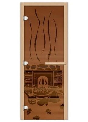 Дверь для бани и сауны Fireway 1,9х0,7 стекло Банька бронза 8 мм матовое ЛЕВАЯ с порогом