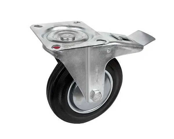Большегрузное колесо обрезиненное поворотное, c тормозом г/п 100кг 125*37,5 мм 2