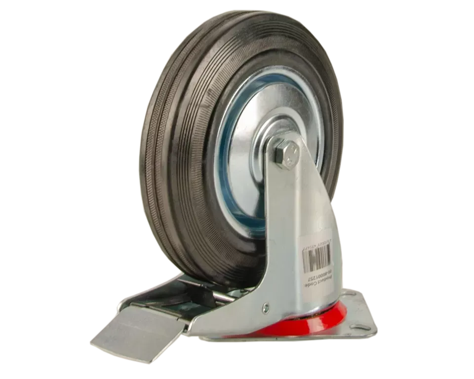 Большегрузное колесо обрезиненное поворотное, c тормозом г/п 100кг 125*37,5 мм