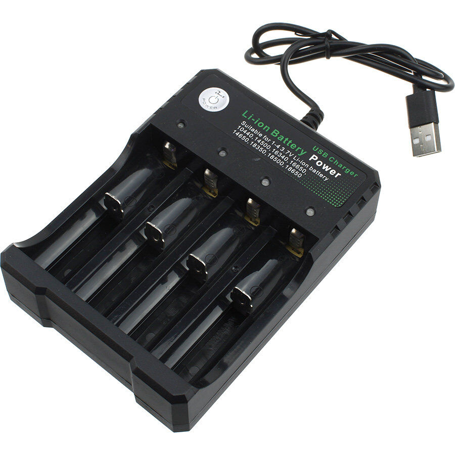 Универсальное зарядное устройство для 4-х Li-ion аккумуляторов 3.7В 26650, 18650 16340 14500, от USB 5В 2А