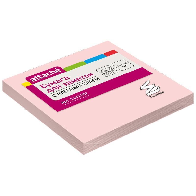 Стикеры Z-сложения Attache 76х76 мм пастельные розовые для диспенсера (1 блок на 100 листов)