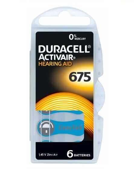 Элемент питания для слухового аппарата "Duracell" Activair ZA 675 BL-6