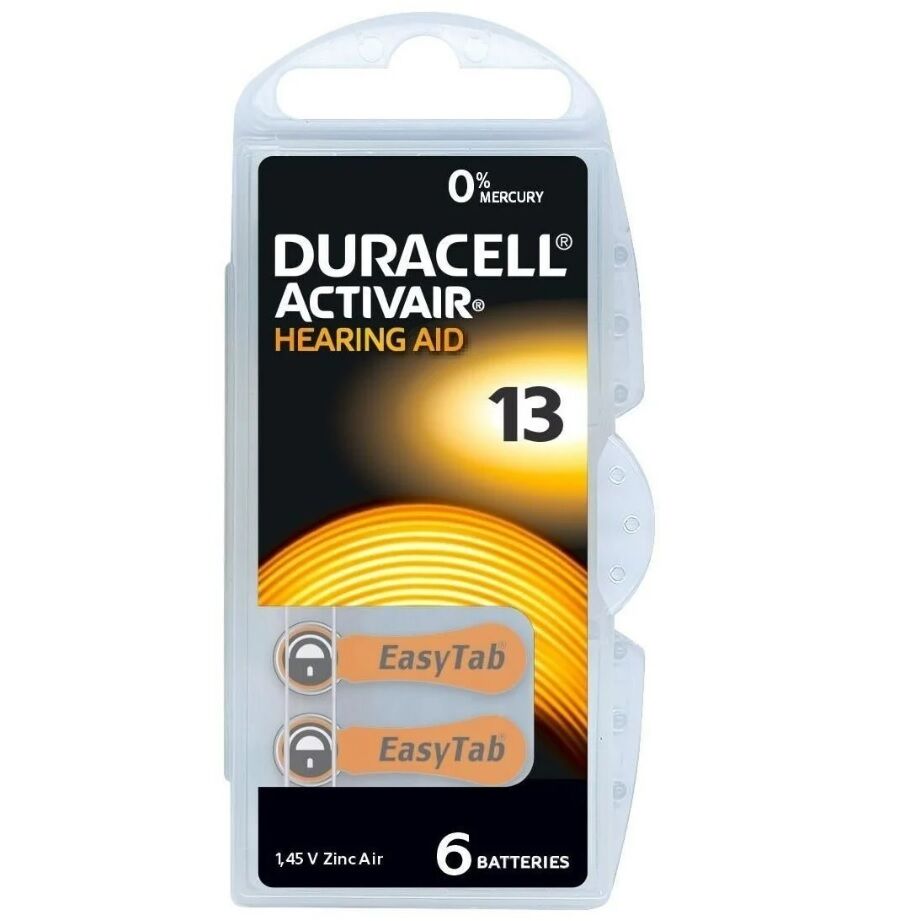 Элемент питания для слухового аппарата "Duracell" Activair ZA 13 BL-6