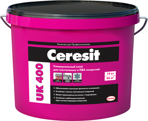 Клей для текстильных, ПВХ и натурального ленолиума Ceresit UK400 14 кг